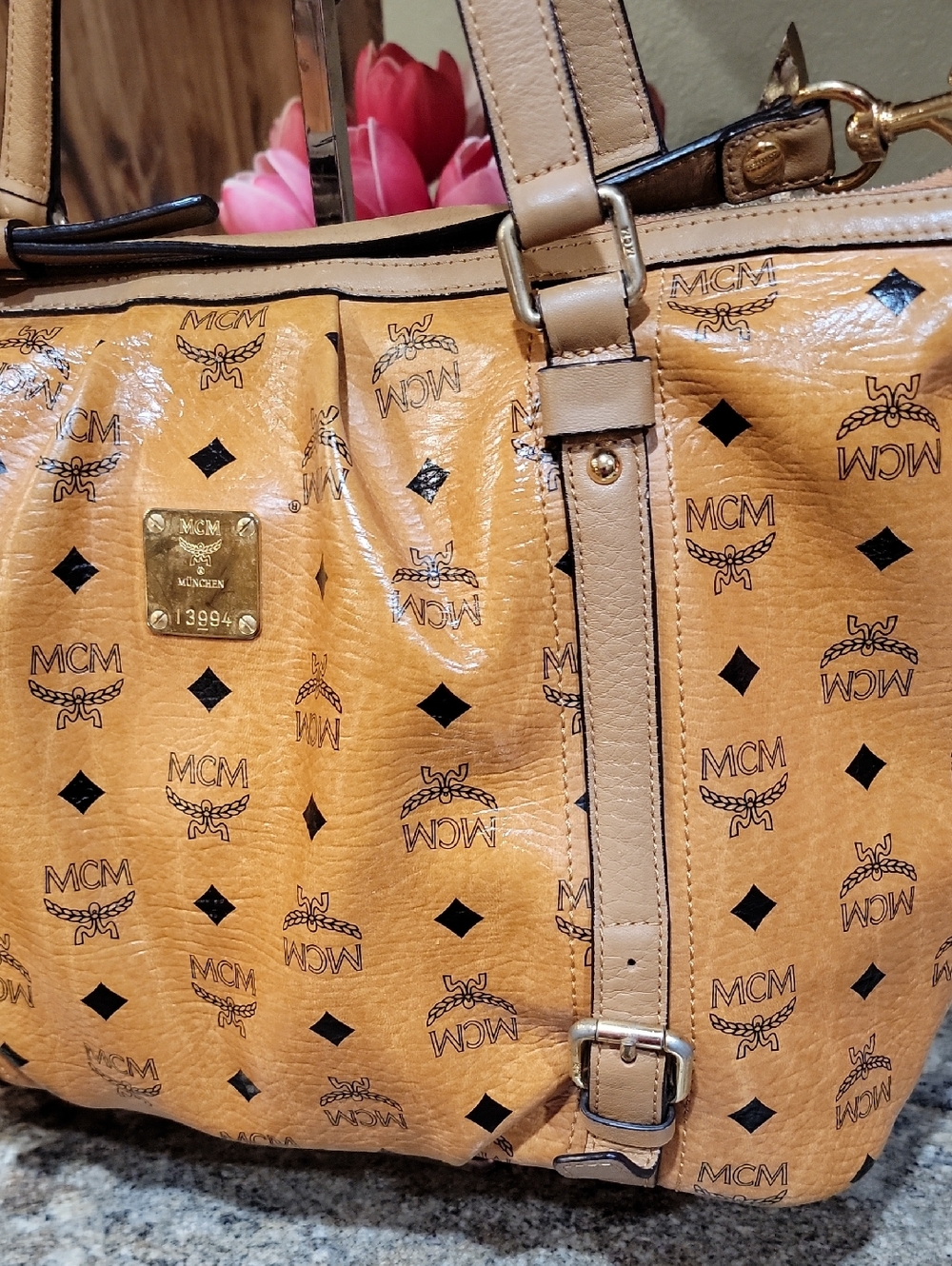 🌵MCM Cognac Brown Visetos Monogram Shoulder Bag/Crossbody - Picture 2 of 14